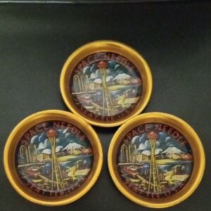 Space Needle Seattle Decorative Coasters - Yellow Rim (Set of 3)